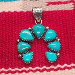 Sterling Silver Turquoise Naja Pendant Large 2" Long Unisex Wide Stamped Bail